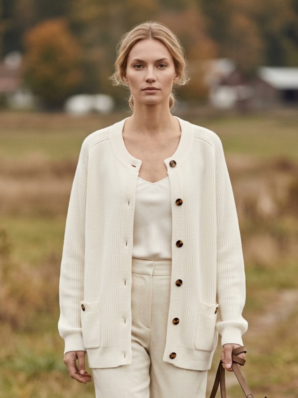 Women’s Cream Ribbed Button Cardigan Sweater - Picture 3 of 16
